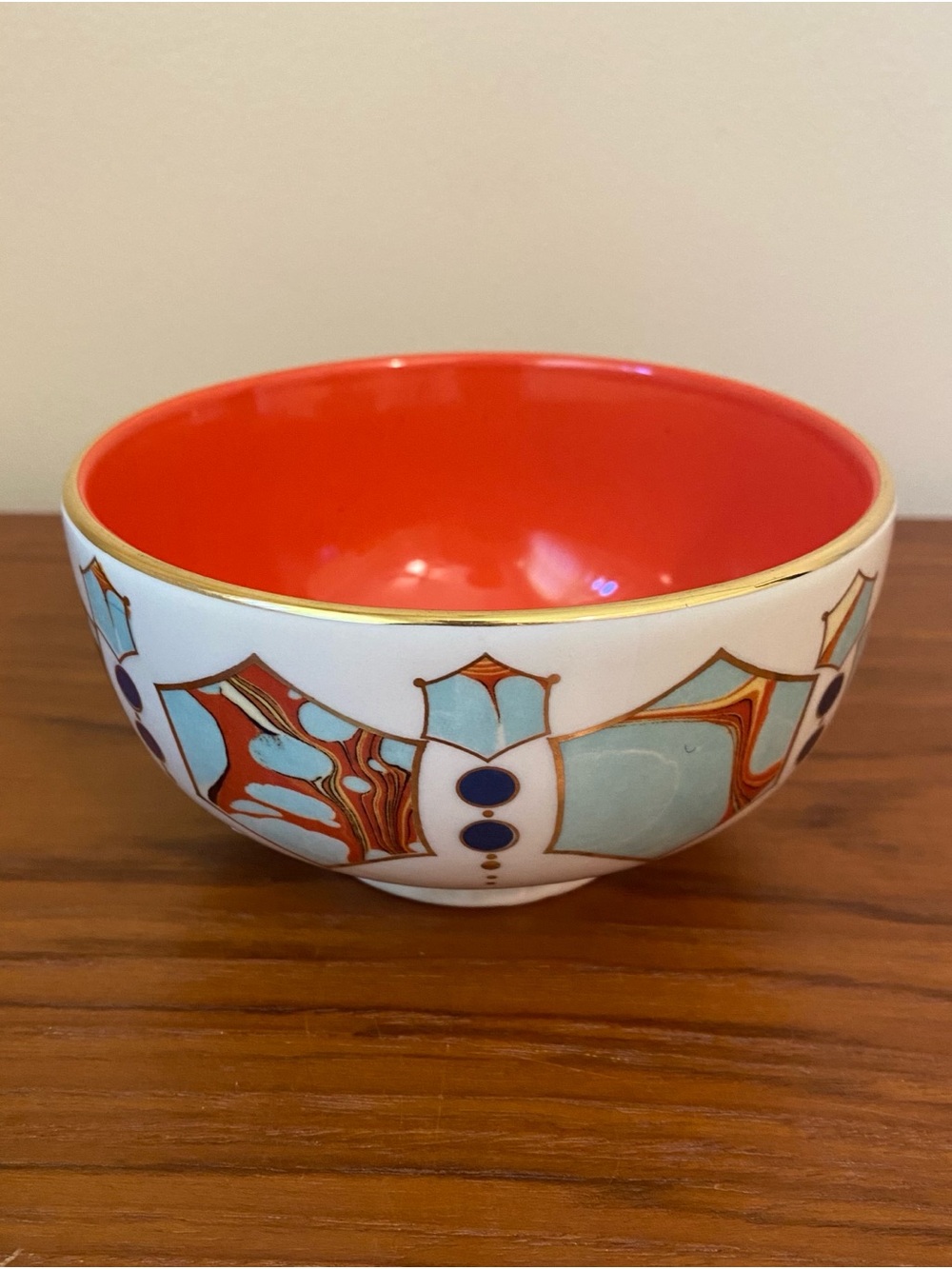 🍀VTG Fabrique En Chine Decorative Red Interior Ceramic Art Bowl